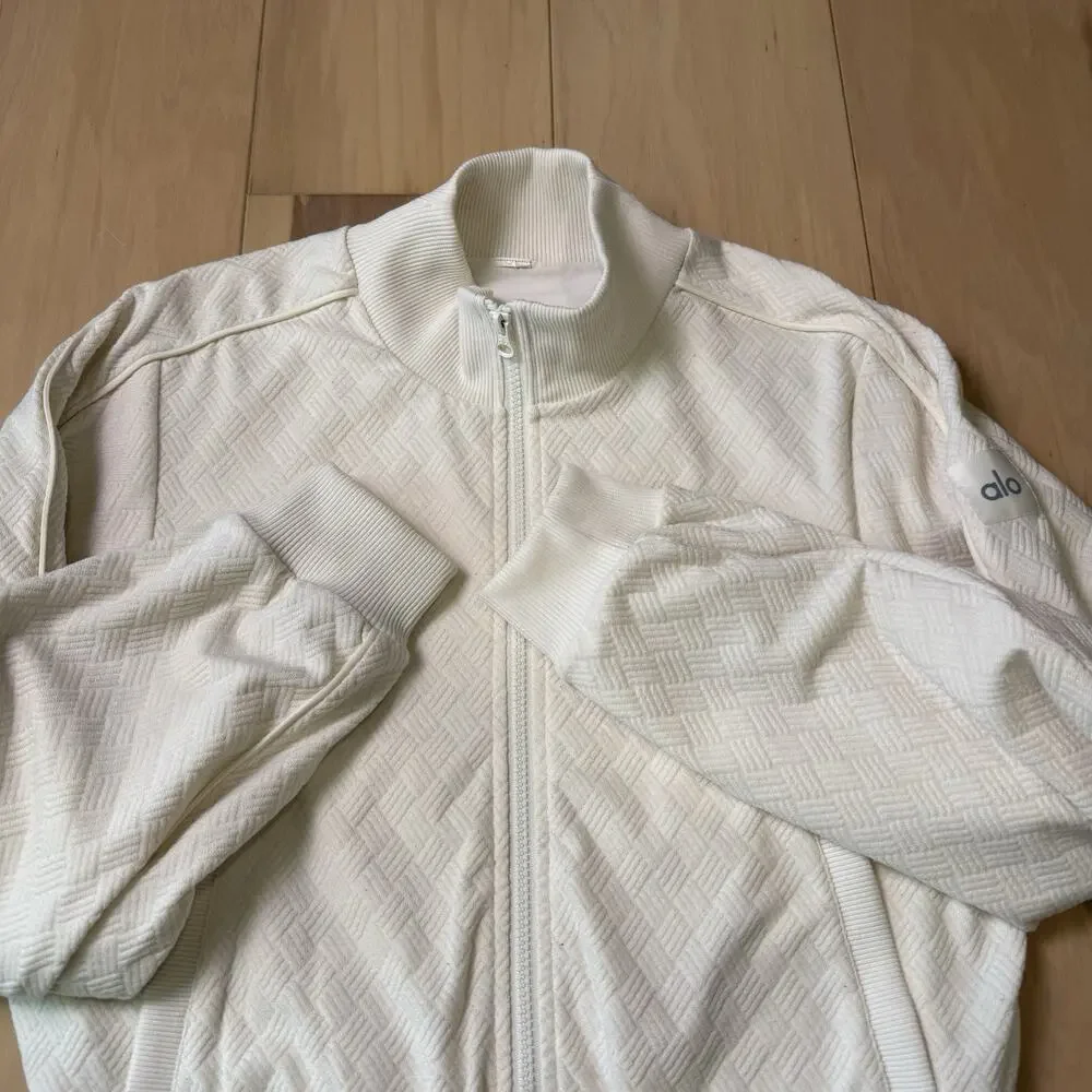 Alo Yoga Jacket Women's Small Cream Textured Full Zip Outerwear Athleisure